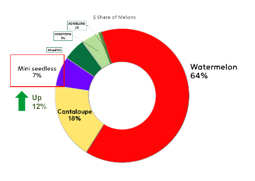 Pie chart representing the dollar share of various melon varieties.