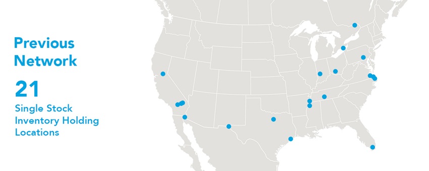 Map of the United States with pinpoints to 21 holding locations