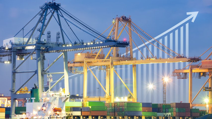 C.H. Robinson Investor image of graph transposed on shipping containers